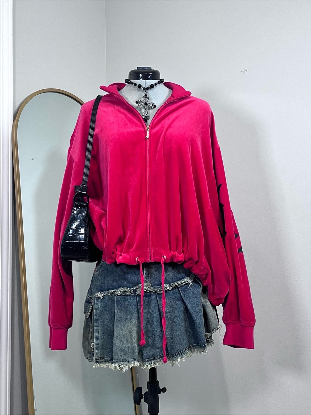 Juicy Couture Red Astor Batwing Velour Full Zip Tracksuit Top